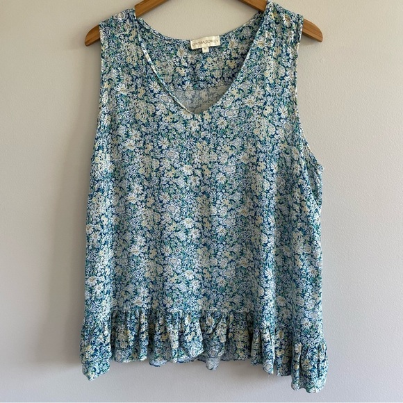 Cynthia Rowley Tops - Cynthia Rowley Ruffle Hem Blue Floral Tank Top Size Medium